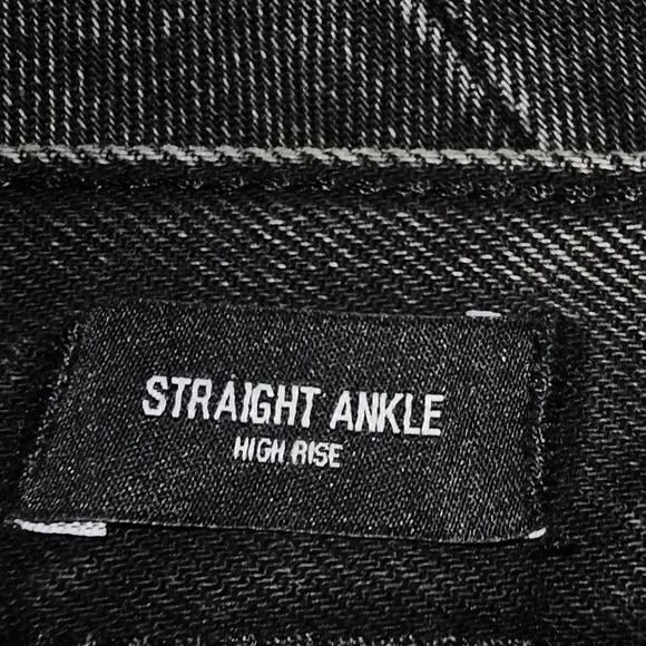 High Waisted Black Ripped Straight Ankle Jeans - Picture 2 of 9